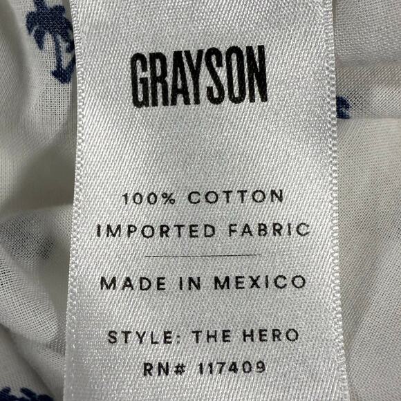 Grayson Women's 4 White Blue Palm Tree Cotton Long Sleeve Button Down Shirt - Picture 5 of 10